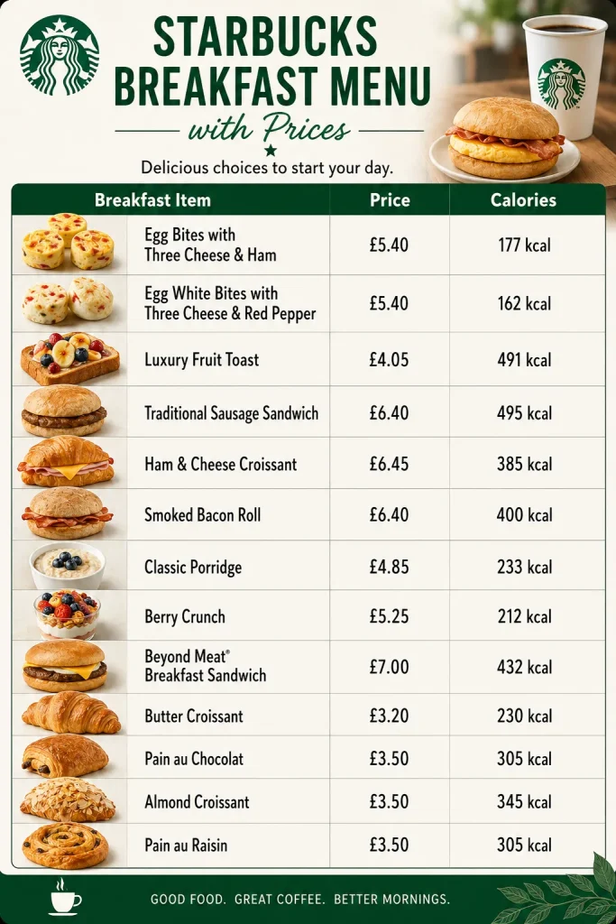 Starbucks Breakfast Menu UK