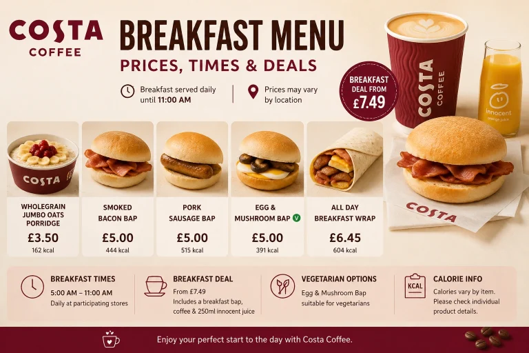 Costa Breakfast Menu